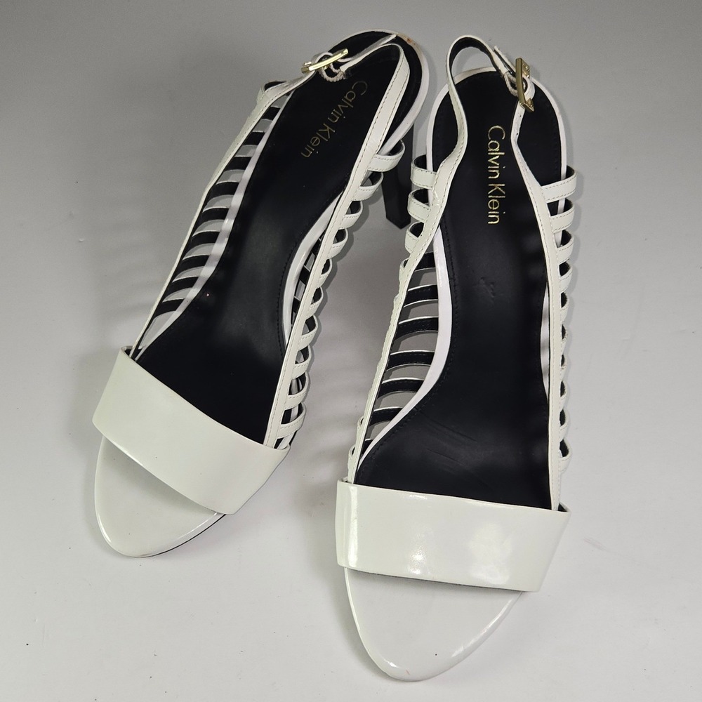Calvin Klein Nikita‎ White Black Cage Stiletto Heel Sandals Women US 10 EU 40